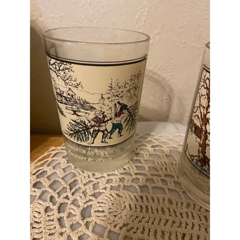 Vintage 1978 Arby's Currier & Ives Christmas Glasses Lot of 5 - Museum Series